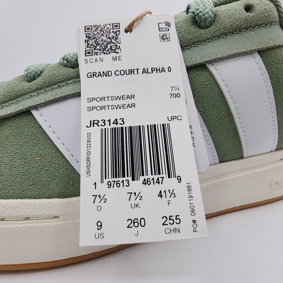 Adidas Grand Court Alpha‎ Shoes Womens 9 Silver Green Sneaker JR3143 NEW in Box - Picture 4 of 12